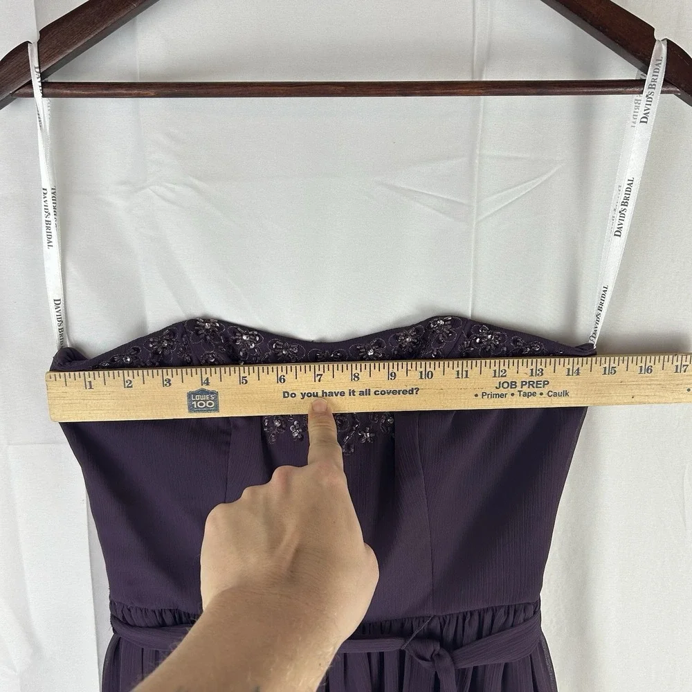 Davids Bridal Dress Womens 2 Purple Lapis Strapless A Line Knee‎ Length